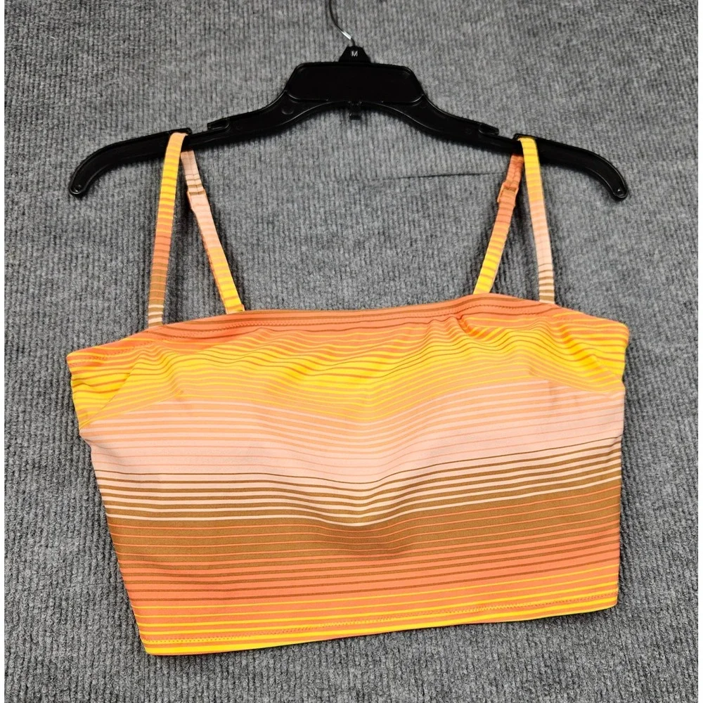 Aerie Real Good Bandeau Bikini Top Orange Yellow Striped XL Beach Vacation
